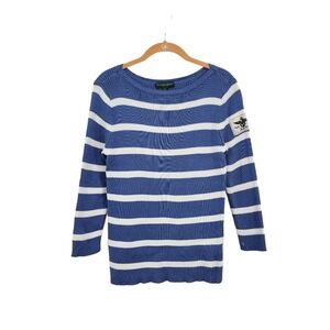 Ralph Lauren Jeans  Women's 100% Cotton Sailor Patch Striped Fitted Sweater - M